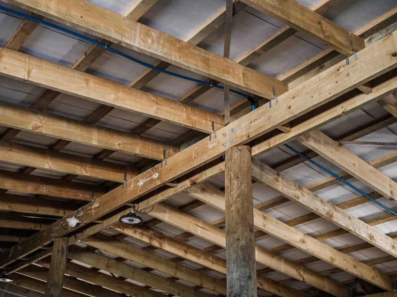 New roofing installed on a rural farm shed