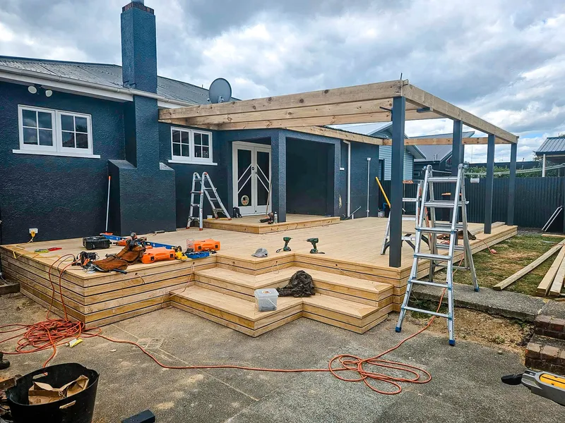 Patio in construction with roof and stairs in Manawatu