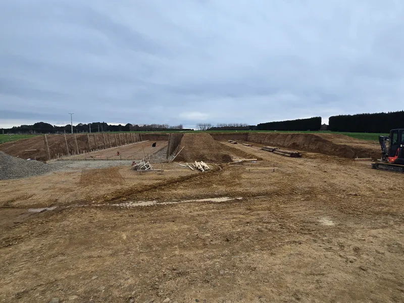 Ground works for silage bunkers with the start of concrete wall preparation