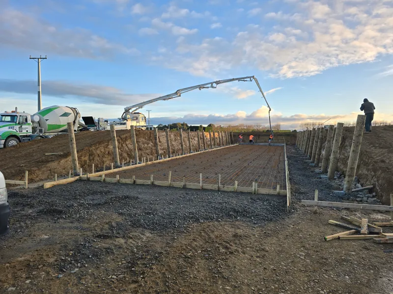 Concrete floor being poured for silage bunker in Manawatu
