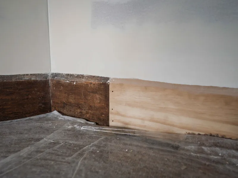 Skirting board repair and replacement before staining to match