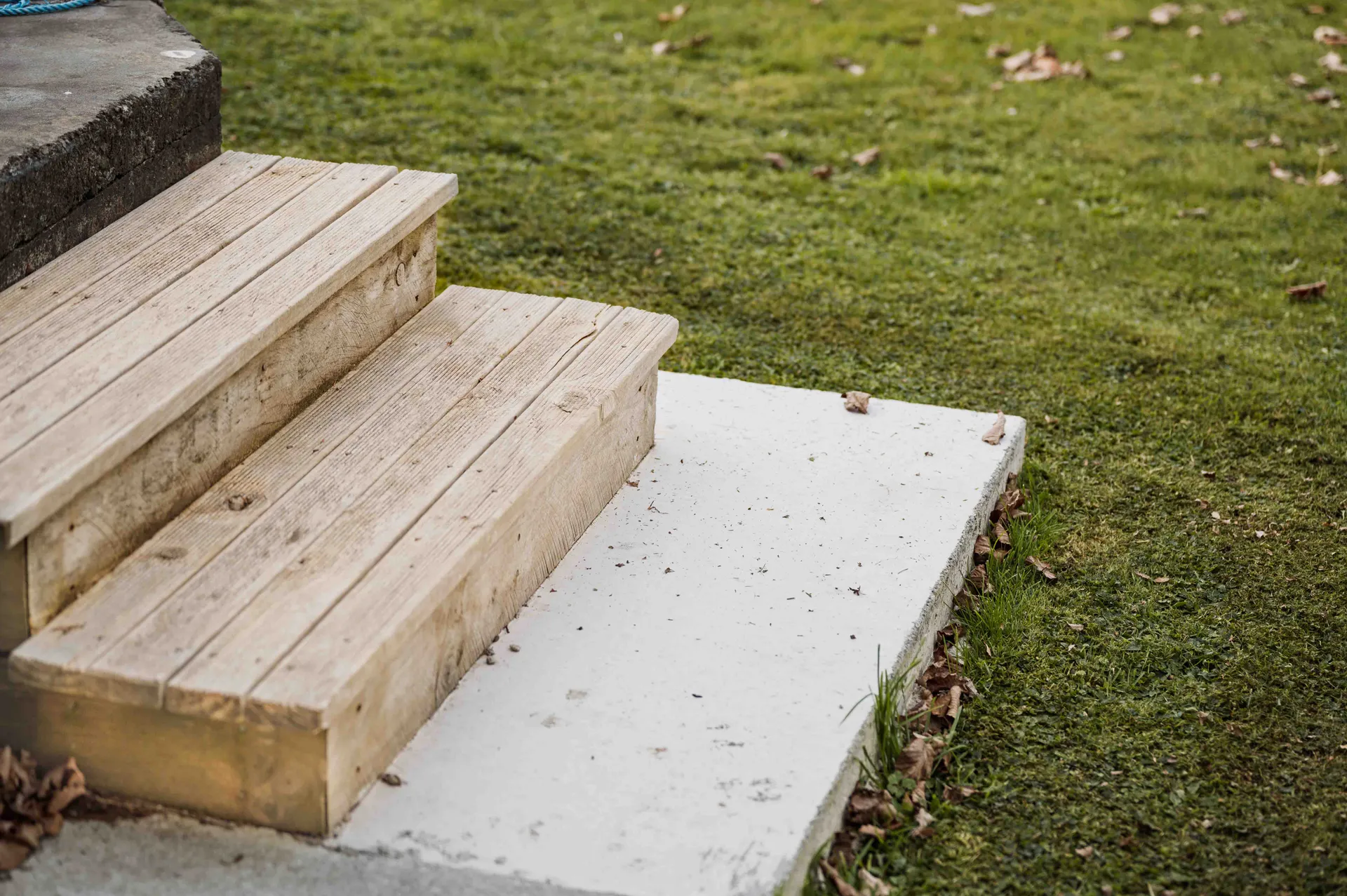 Garden steps with a concrete path to reduce mud high traffic areas in wet seasons